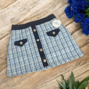 Tweed Mini Skirt with Faux Leather Detail and Silver Tone Buttons Milk & Honey